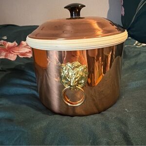 Coppercraft Guild Copper Ice Bucket Brass Lion Head Handles Insulated Vintage